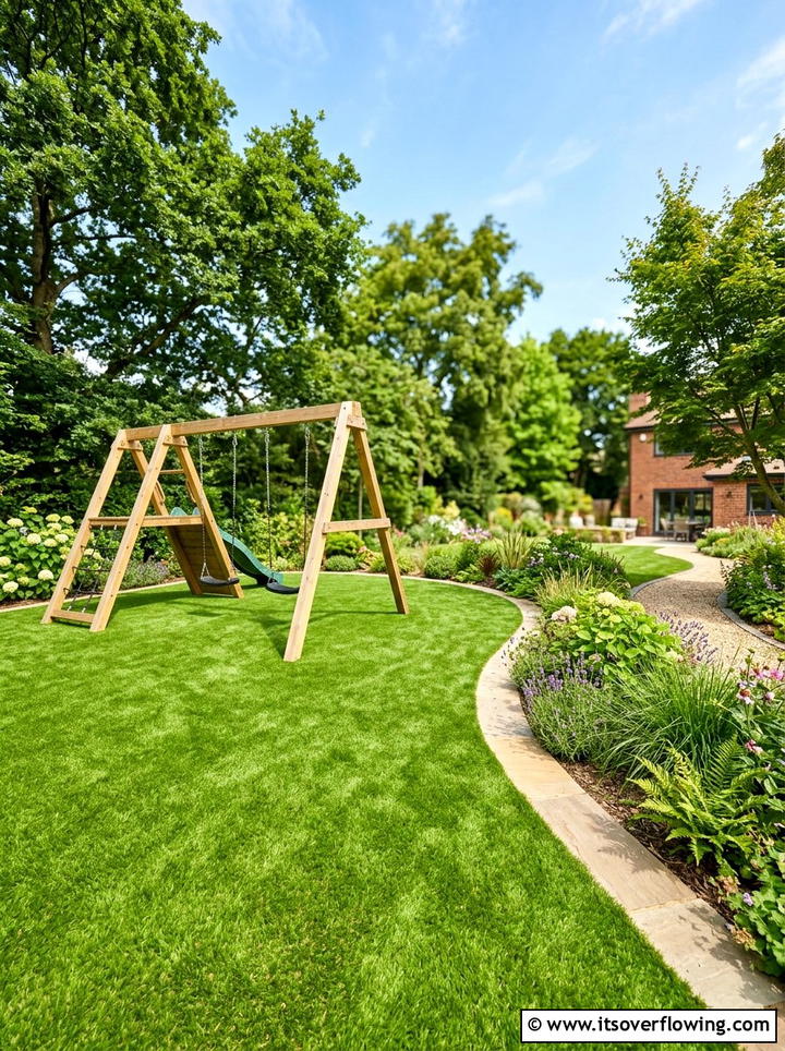 Artificial Grass Play Area - 25 backyard decorating ideas with family friendly setup