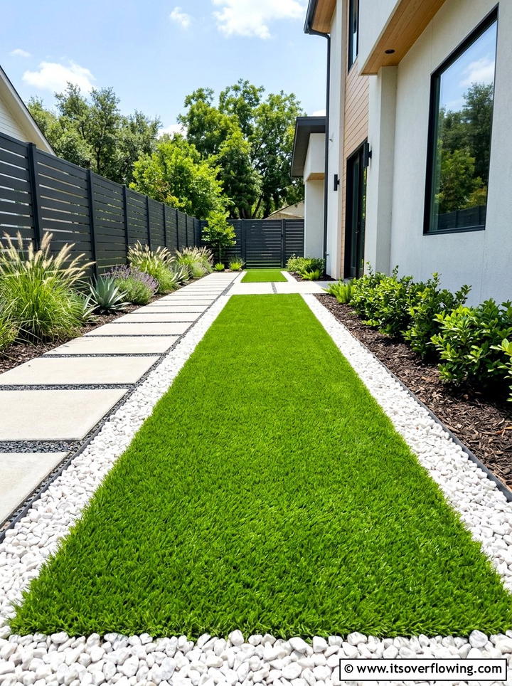 Artificial Grass Strip - 25 creative garden ideas for narrow spaces