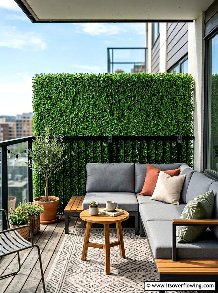 Artificial Hedge Privacy Screen - 25 small garden ideas for windy balconies