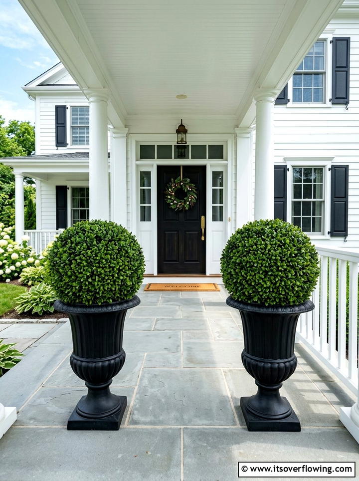 Artificial boxwood topiary - 25 front porch ideas with faux plants