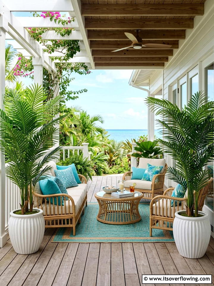 Artificial palm tree porch - 25 front porch ideas with faux plants