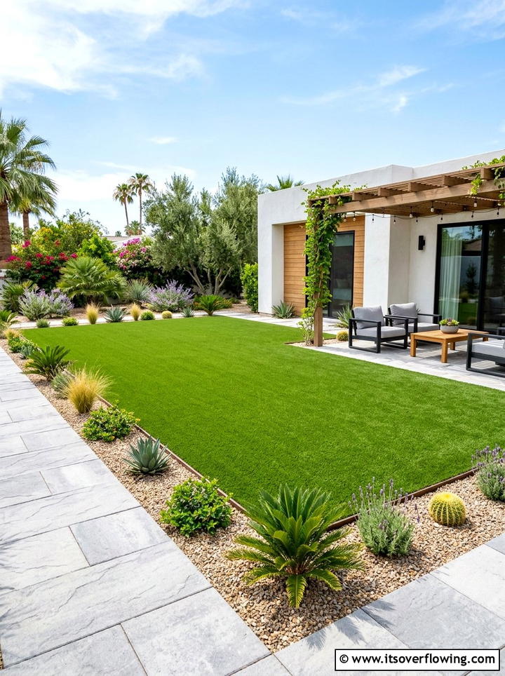 Artificial turf backyard - 25 creative garden ideas with drought proof landscaping