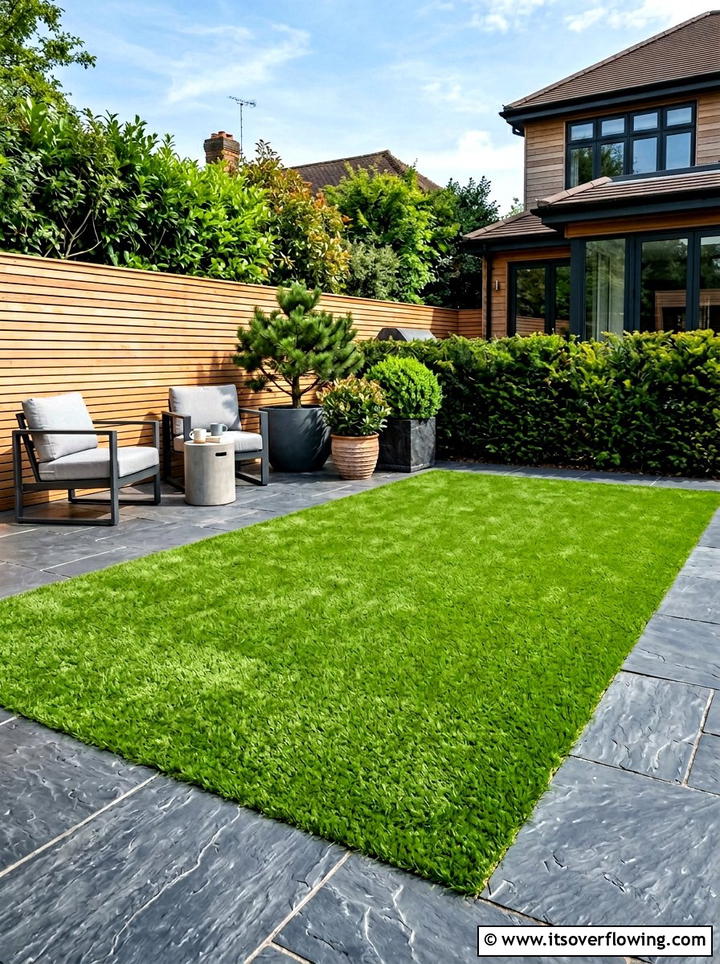 Artificial turf small lawn - 25 small garden ideas with low maintenance plants