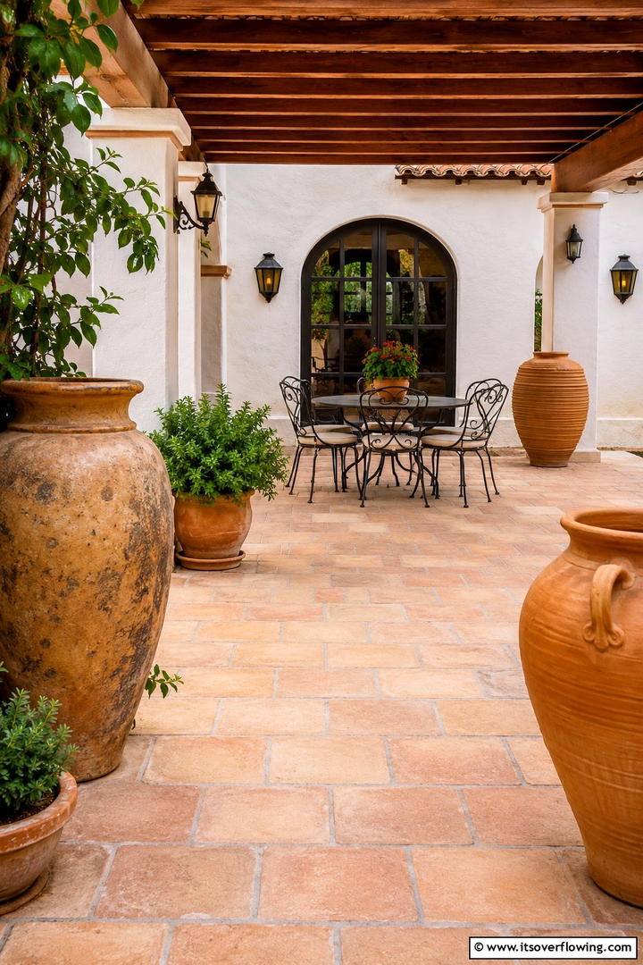 Artisan Pottery Displays - 30 Rustic Patio Ideas for a Charming Outdoor Relaxation Spot
