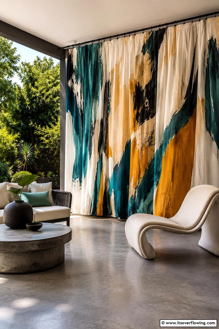 Artistic Abstract Designs - 30 Patio Curtain Ideas to Enhance Outdoor Privacy & Style