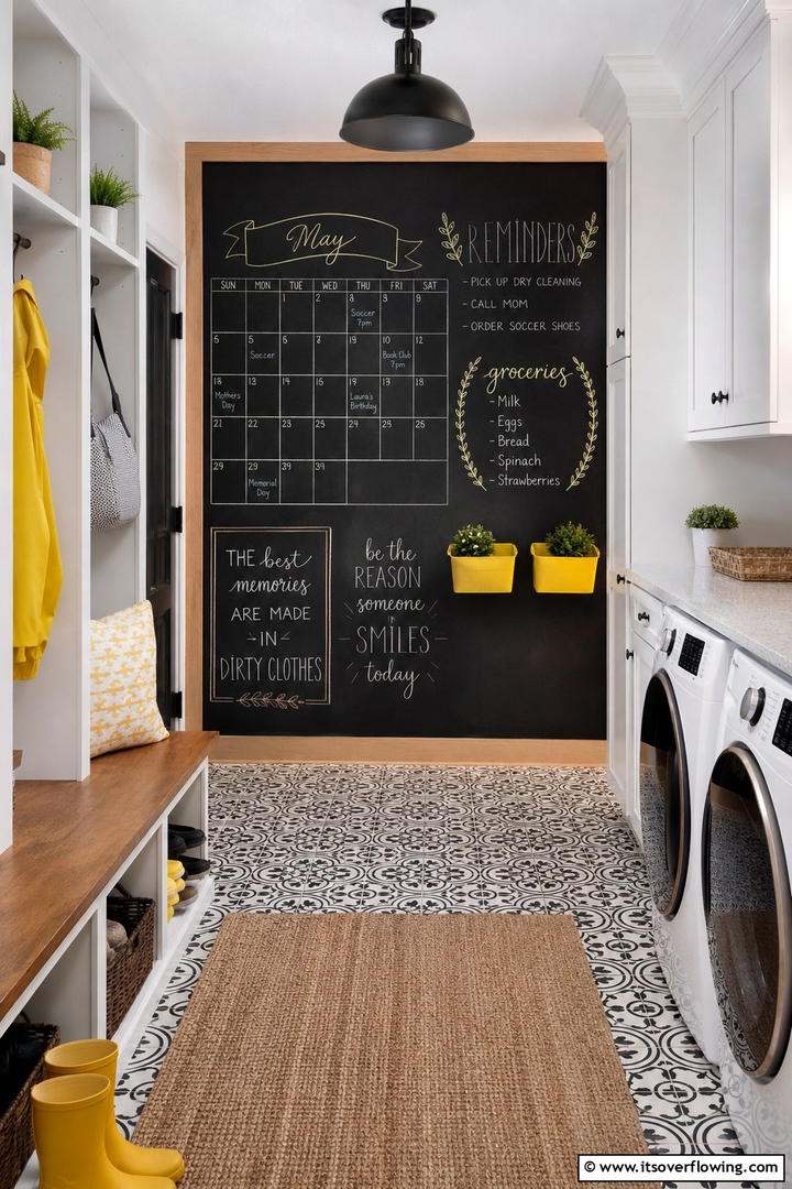 Artistic Chalkboard Walls - 30 Mudroom Laundry Room Combo Ideas for Efficient Spaces
