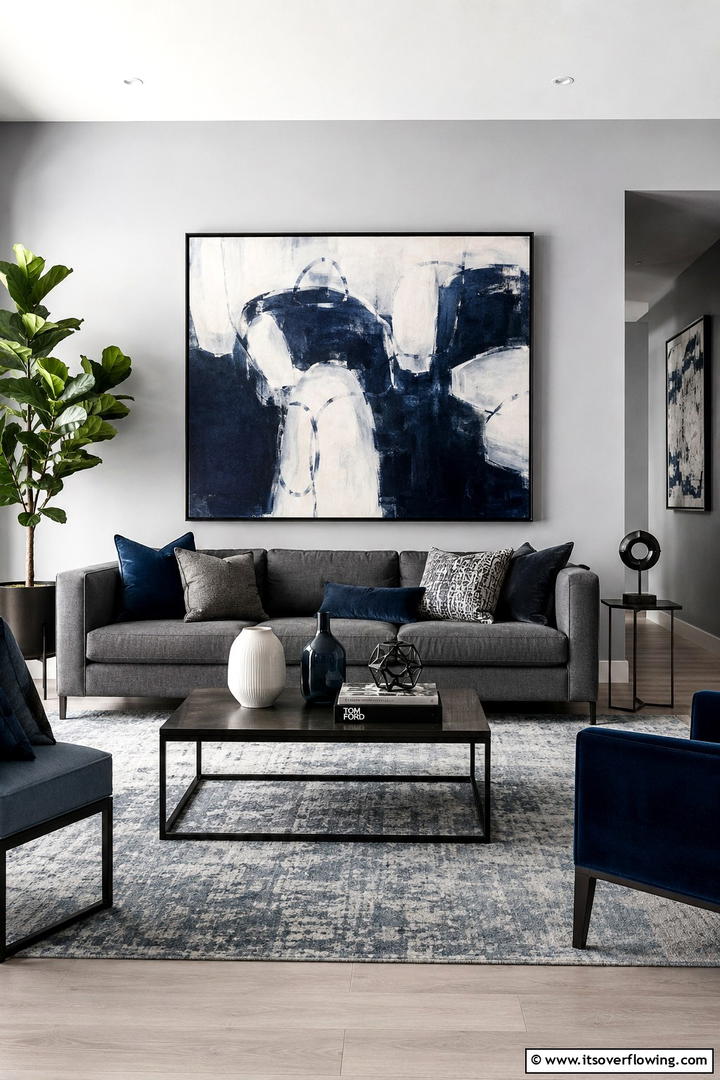 Artistic Flair in Grey Living Rooms - 30 Navy Blue and Grey Living Room Ideas for Sophisticated Style