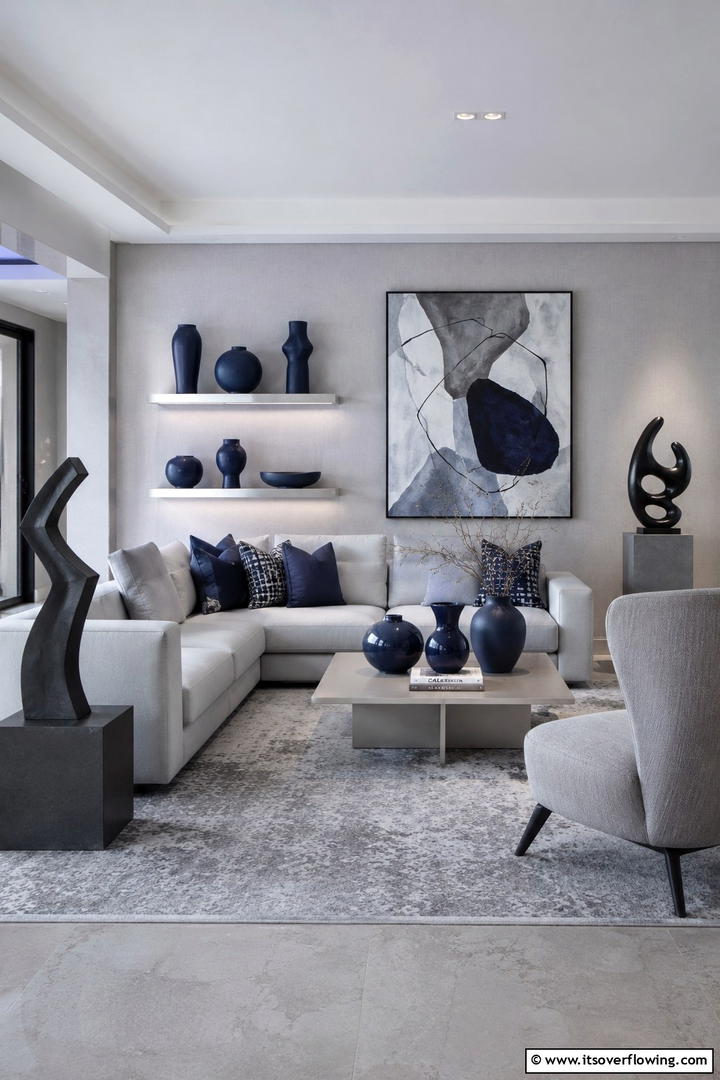 Artistic Inspirations in Grey Tones - 30 Navy Blue and Grey Living Room Ideas for Sophisticated Style