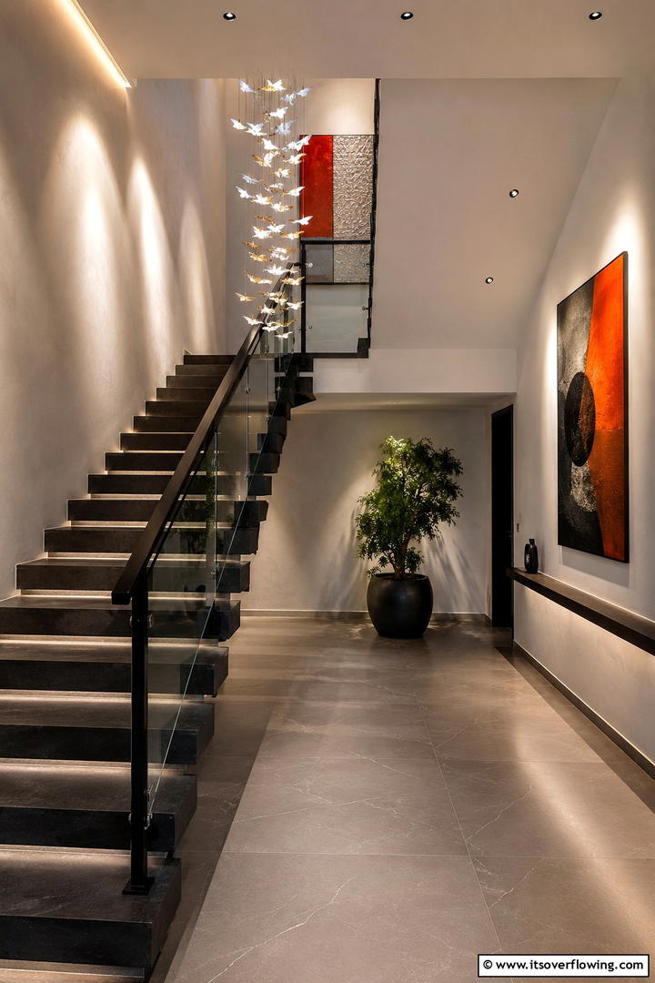 Artistic Lighting Stair Landing - 30 Stair Landing Ideas to Maximize Functional Spaces