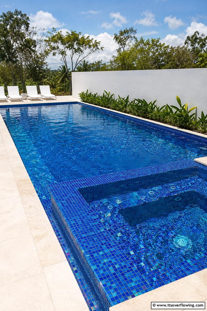 Artistic Mosaic Finishes - 30 Rectangle Pool With Hot Tub Designs for Luxury Backyards