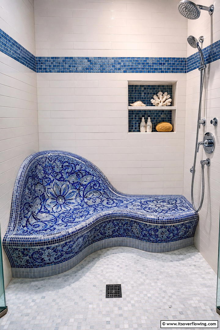 Artistic Mosaic Inspired Bench - 30 Shower Bench Ideas for Functional Bathroom Designs