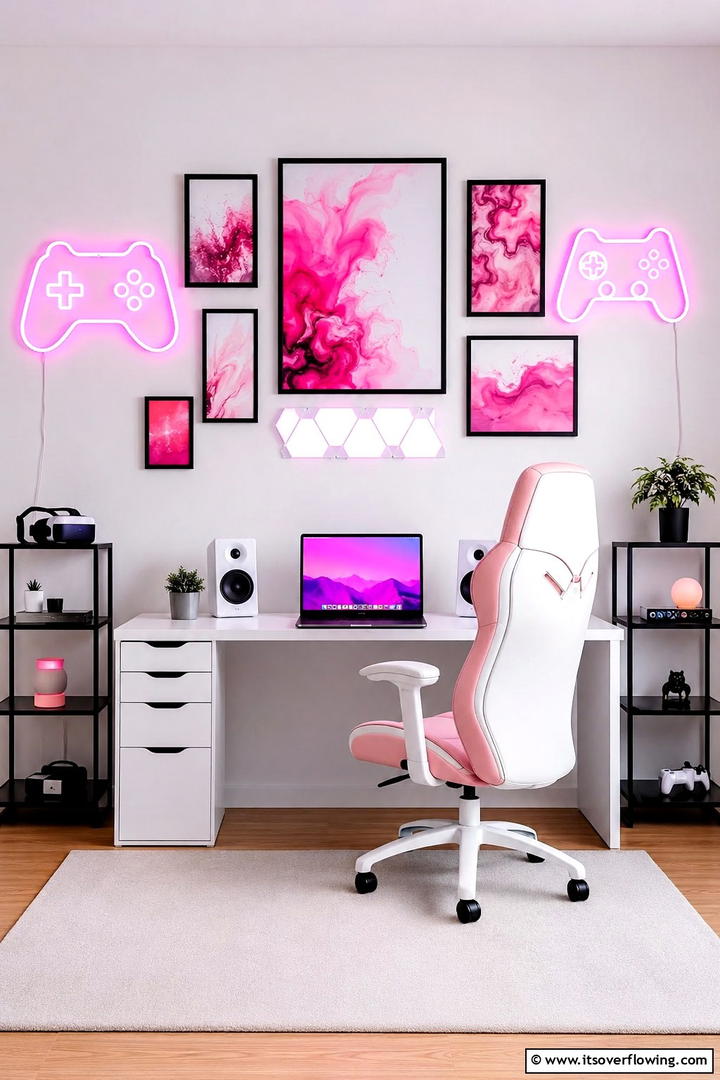 Artistic Pink Gaming Wall Decor - 30 Pink Gaming Setup Ideas for a Vibrant Play Space