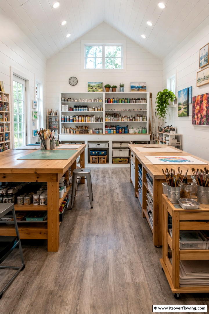 Artistic Studio Space - 30 She Shed Interior Ideas for Personalized Retreats
