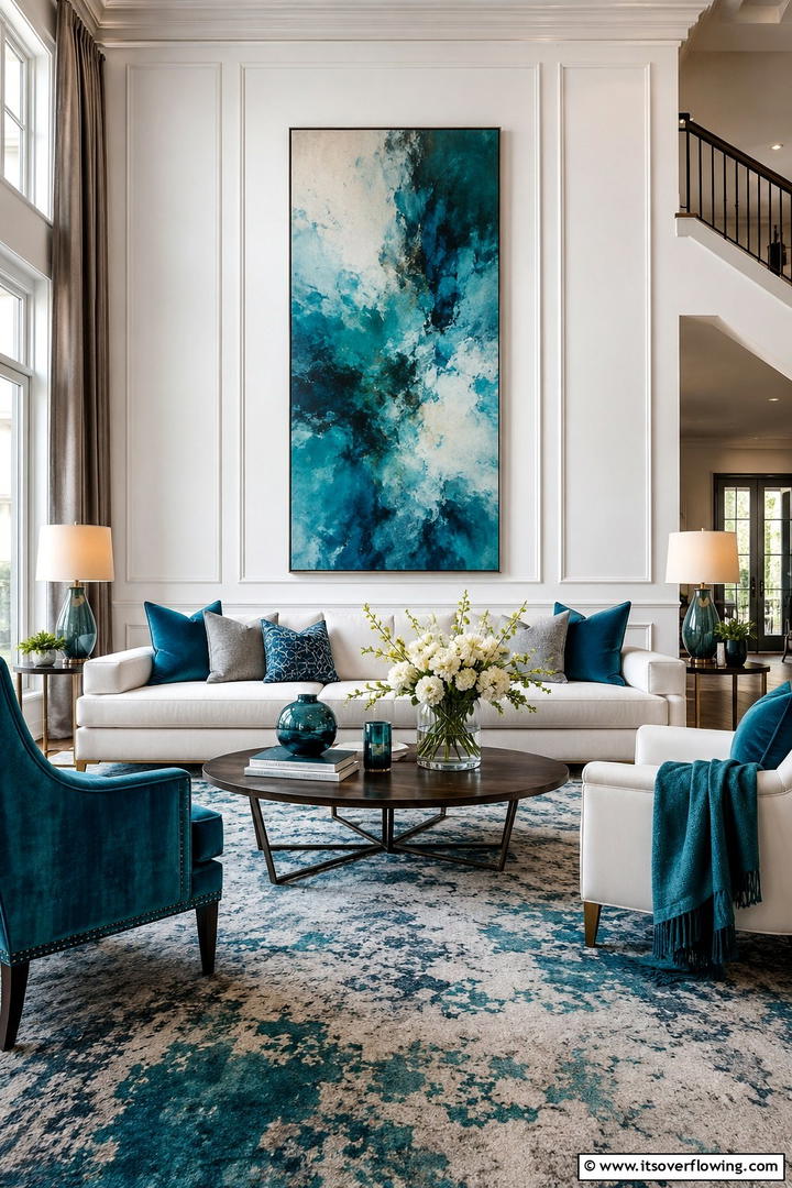 Artistic Teal Accent - 30 Teal Living Room Ideas for Bold & Serene Interior Spaces