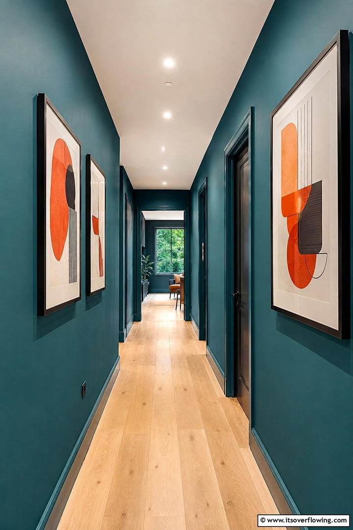 Artistic Teal Statement in Hallways - 30 Teal & Orange Room Color Schemes for Vibrant Home Decor