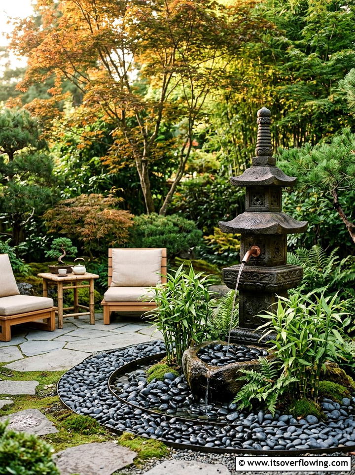 Asian pagoda water feature - 25 garden decor ideas with tabletop fountains