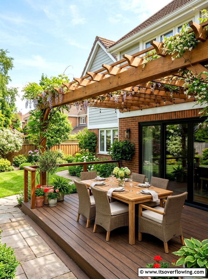 Attached pergola over deck - 25 garden ideas with pergola