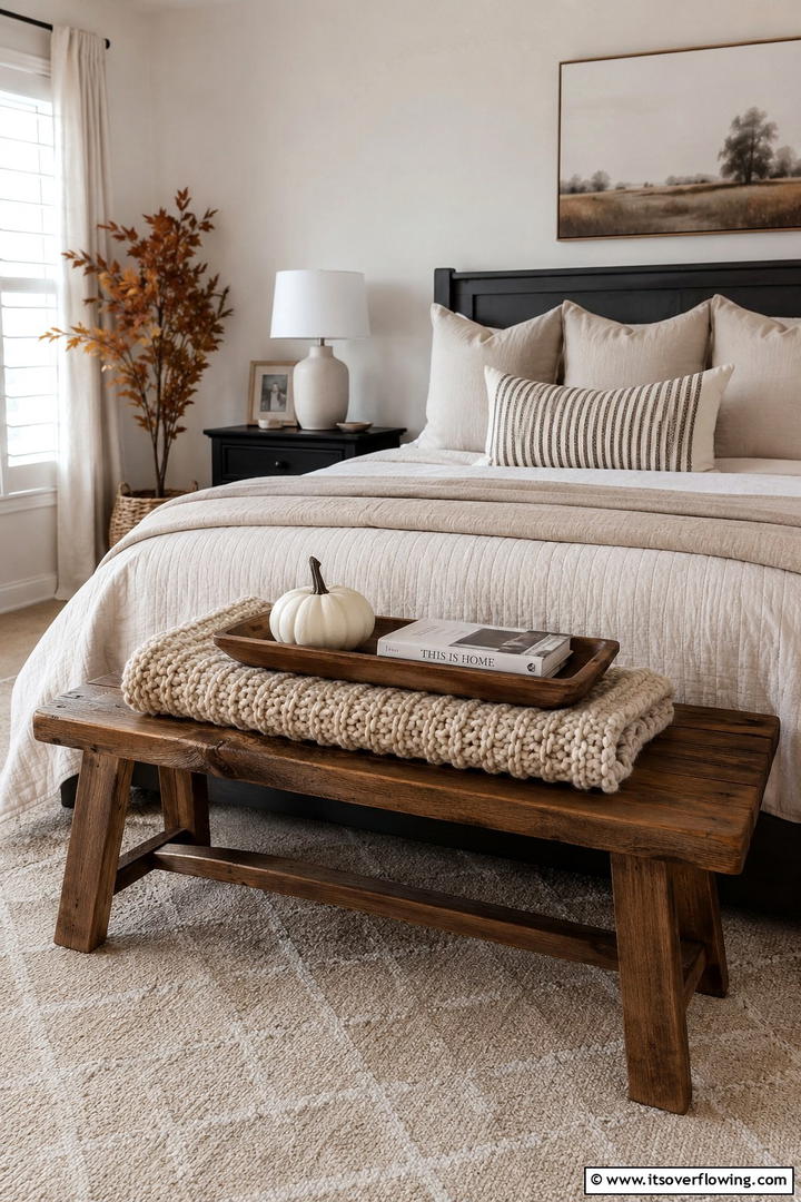 Autumn Bedroom Bench Styling - 50 Fall Decor Ideas for A Cozy Seasonal Refresh at Home