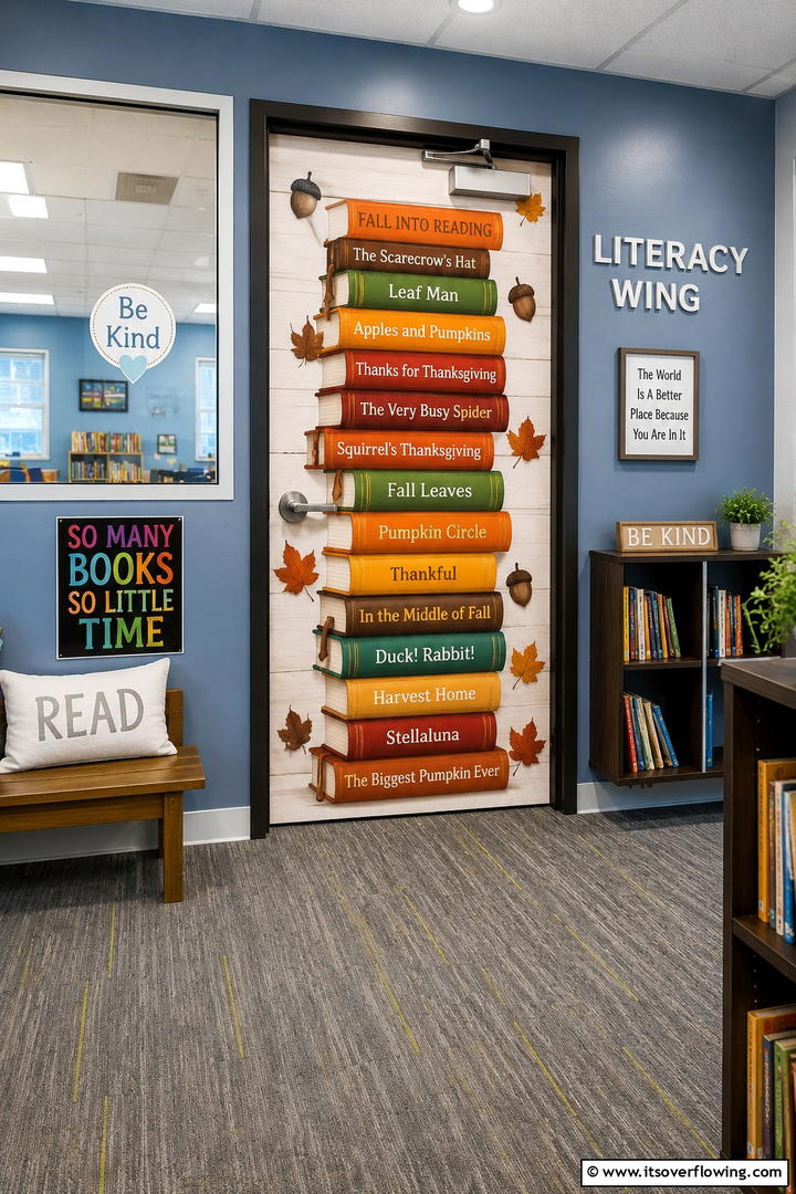 Autumn Book Stack - 50 Fall Door Decor Classroom Ideas for Cozy Entryways