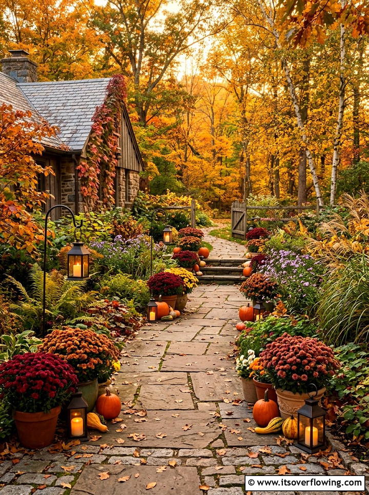 Autumn Garden Path - 25 garden decor ideas with fall decor