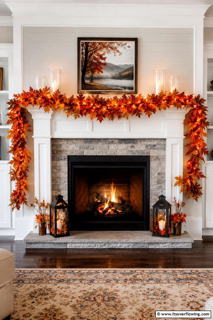 Autumn Leaf Garland Theme - 50 Fall Fireplace Decor Ideas to Warm Autumn Gatherings