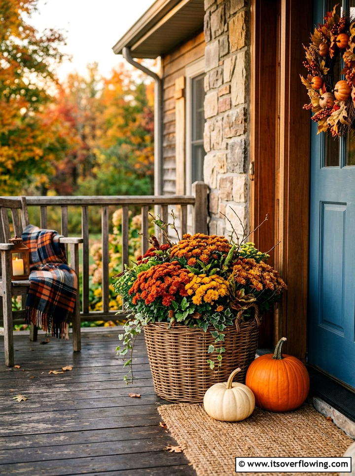 Autumn Mum Baskets For Porch - 25 garden decor ideas with hanging baskets