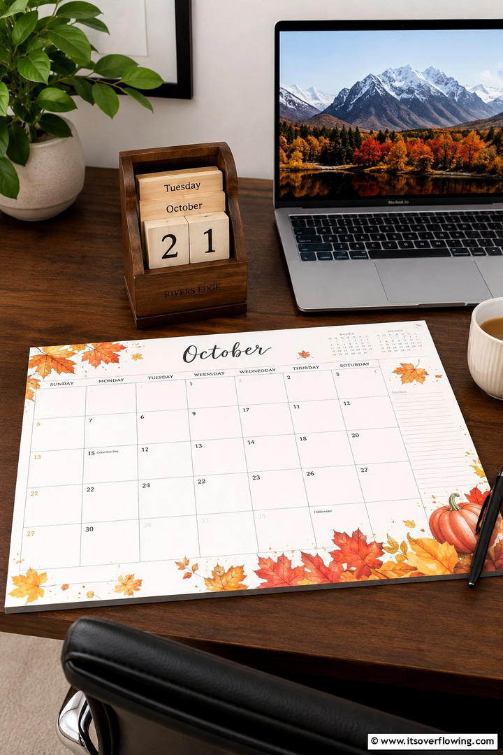 Autumn Office Desk Calendar - 50 Fall Office Decor Ideas for A Sleek, Calm Workspace