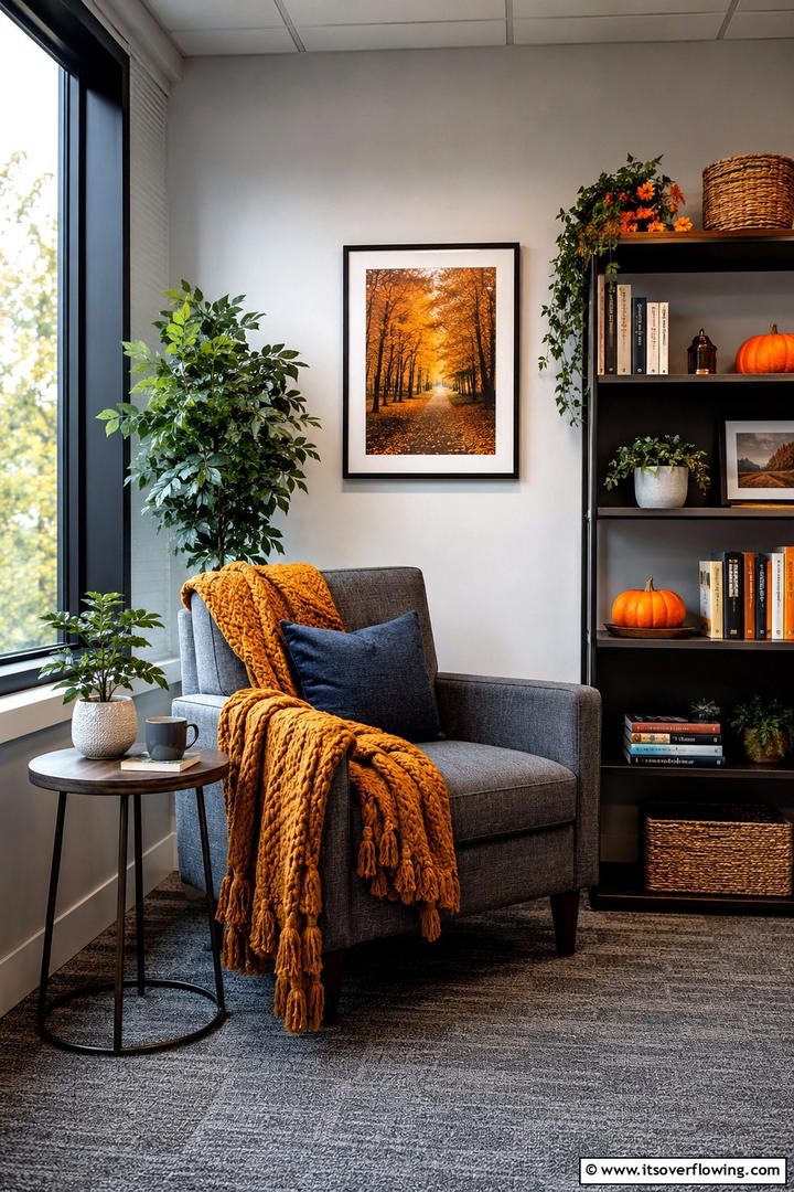 Autumn Office Reading Nook - 50 Fall Office Decor Ideas for A Sleek, Calm Workspace