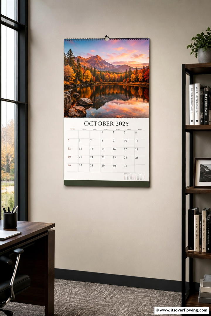 Autumn Office Wall Calendar - 50 Fall Office Decor Ideas for A Sleek, Calm Workspace