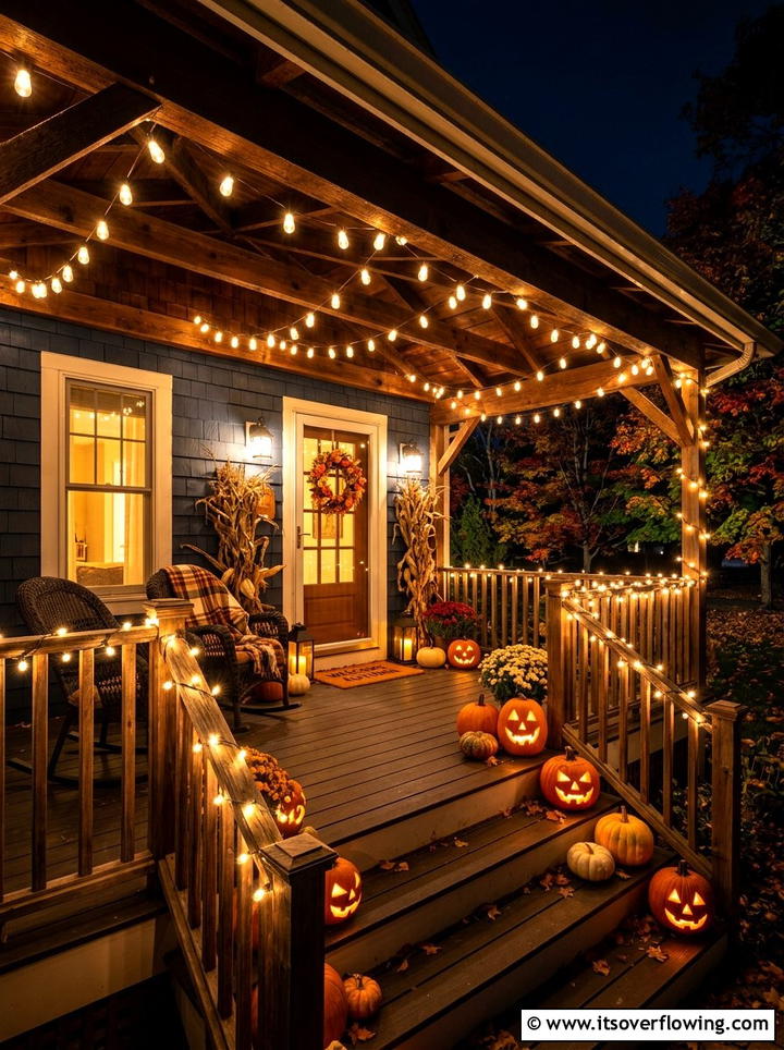 Autumn Porch Lighting String Lights - 25 front porch ideas with fall decor