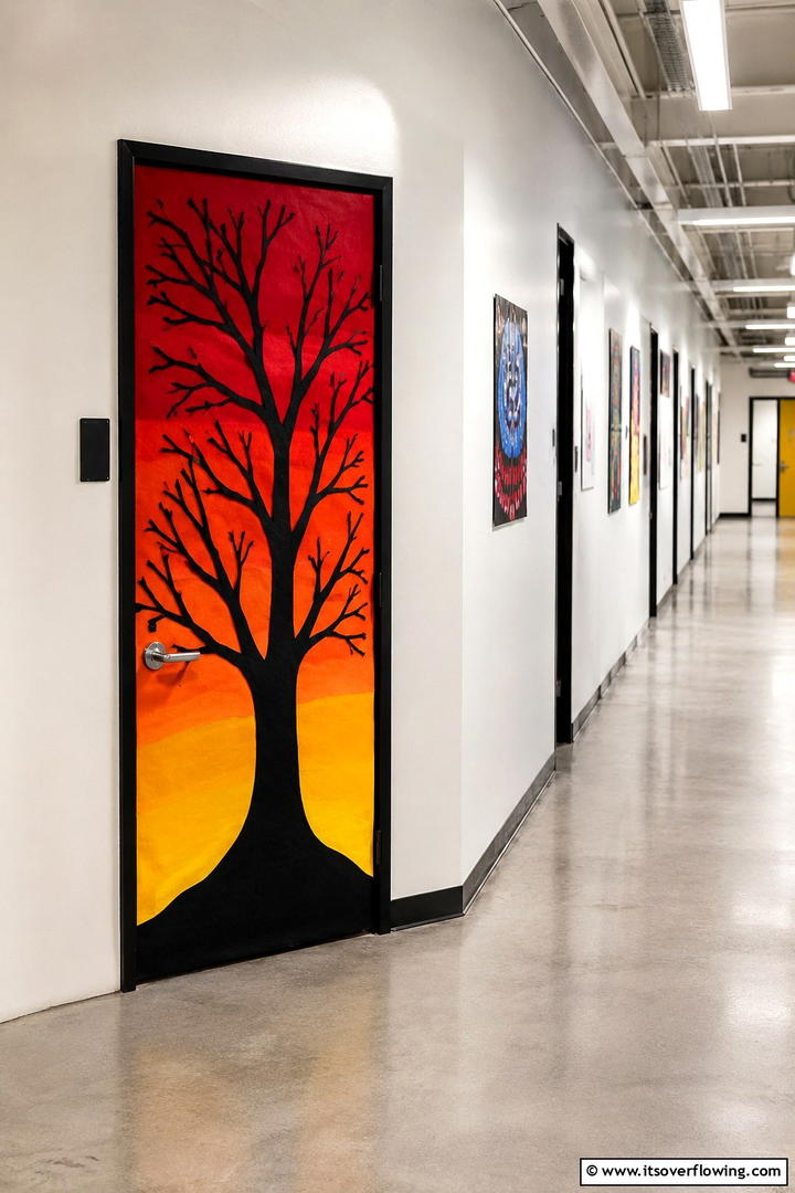 Autumn Tree Silhouette - 50 Fall Door Decor Classroom Ideas for Cozy Entryways