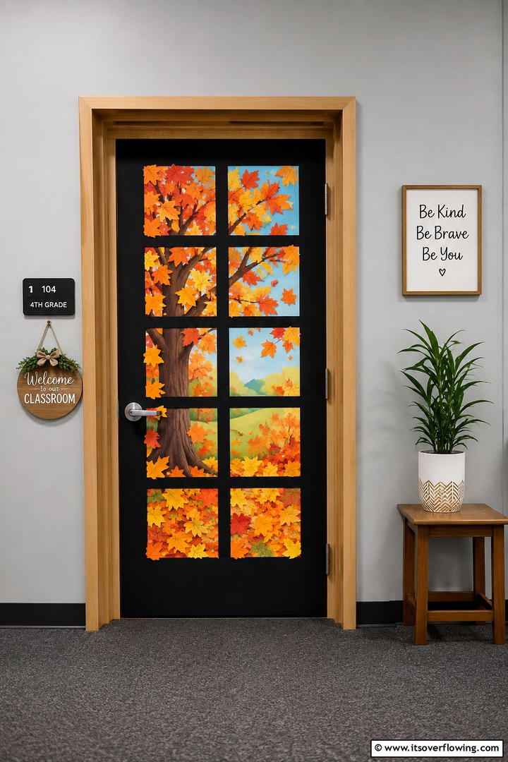 Autumn Window View - 50 Fall Door Decor Classroom Ideas for Cozy Entryways