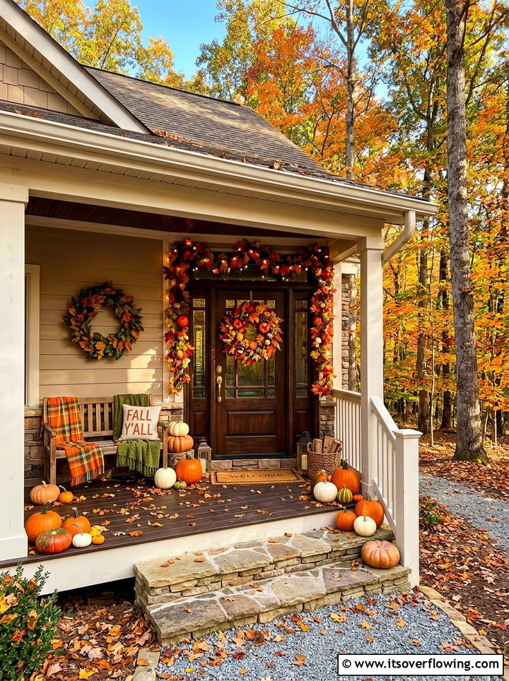 Autumn leaf entryway - 25 front porch decor ideas for thanksgiving