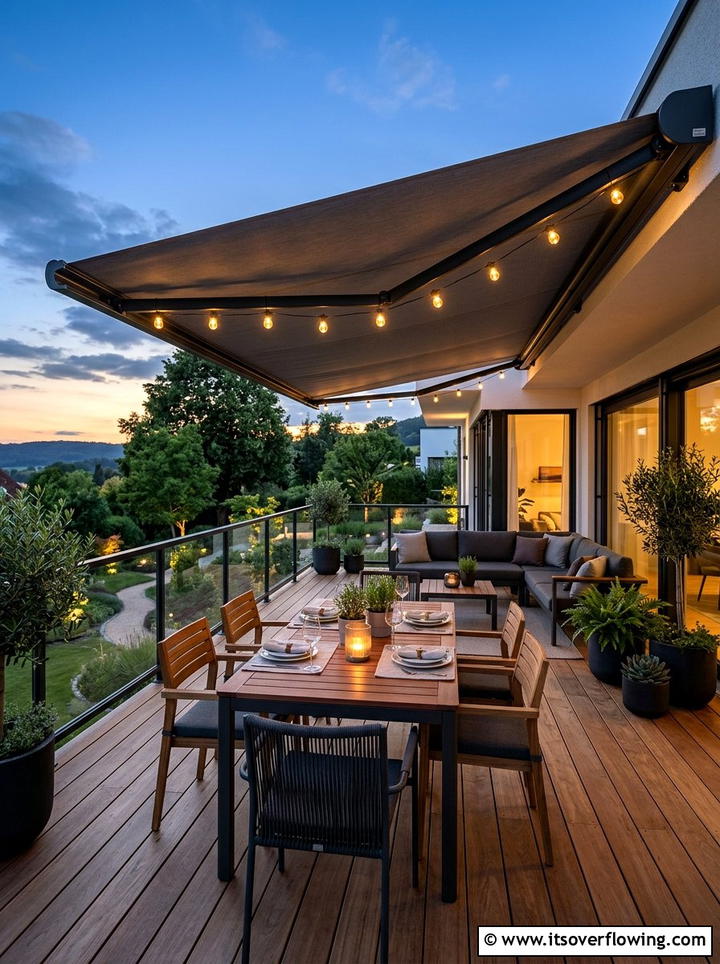 Awning string lights - 25 backyard decorating ideas with hanging lights