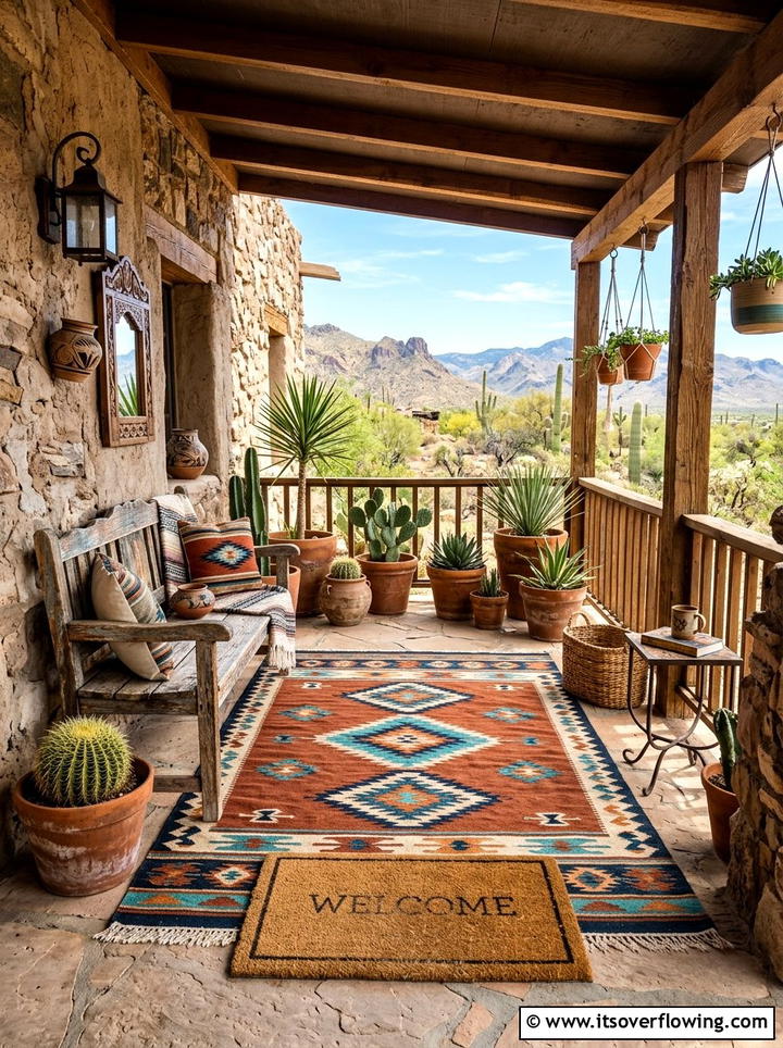 Aztec Print Outdoor Rug - 25 front porch ideas with layered doormats