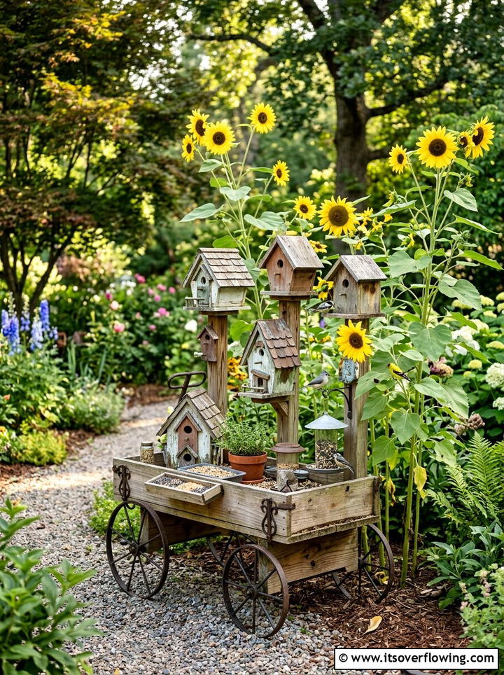 Backyard Bird Feeder Wagon - 25 garden decor ideas with wagons