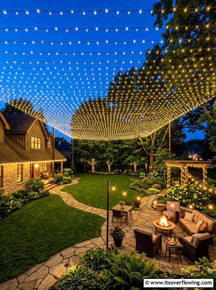 Backyard Canopy Lights - 25 garden decor ideas with holiday lights