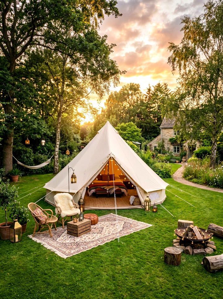 Backyard Glamping Tent - 25 backyard decorating ideas with boho accents