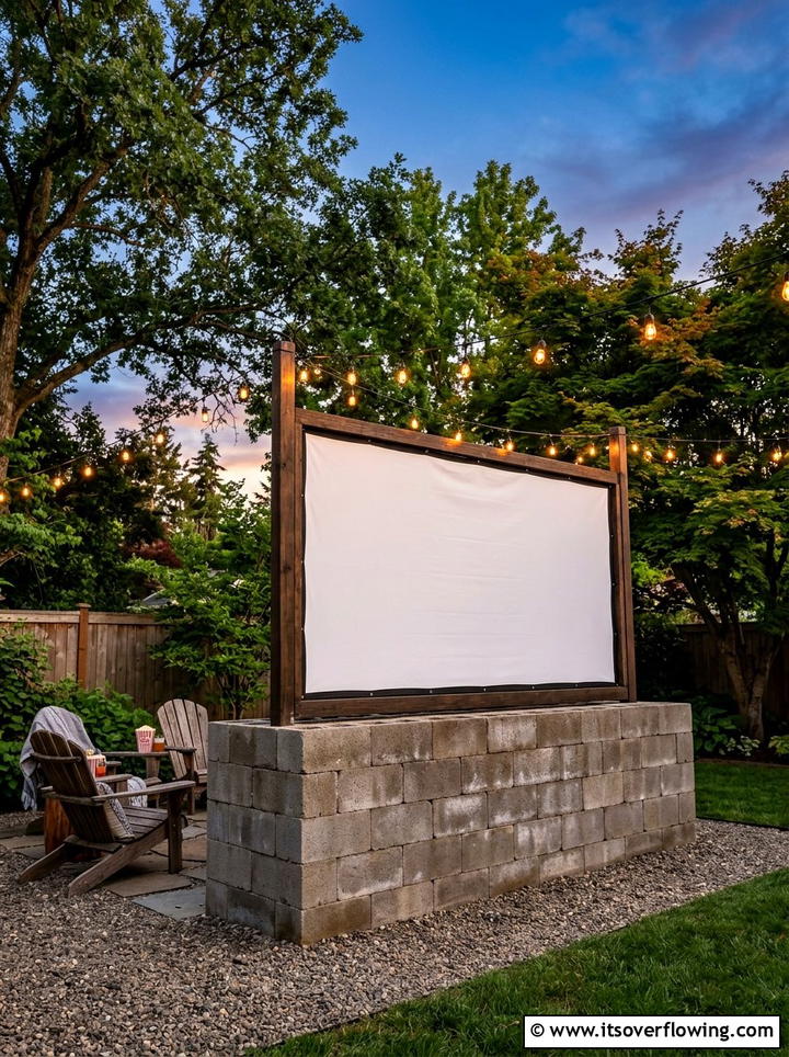 Backyard Movie Screen Base - 25 cheap garden ideas with cinder blocks