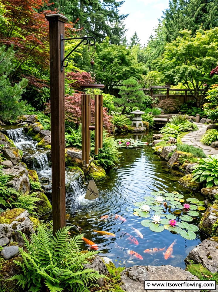 Backyard Pond Chime - 25 backyard decorating ideas with wind chimes
