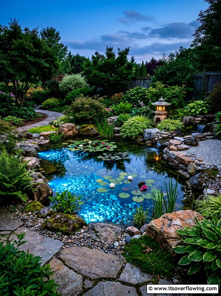 Backyard Pond Glowing Stones - 25 creative garden ideas with glow in the dark stones