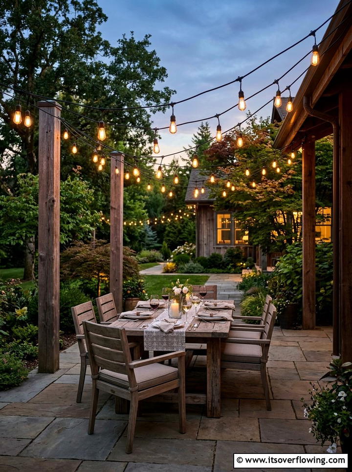 Backyard String Light Hanging - 25 backyard decorating ideas with family friendly setup