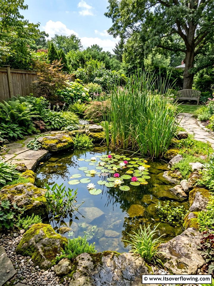 Backyard Water Feature - 25 small garden ideas with layered plants