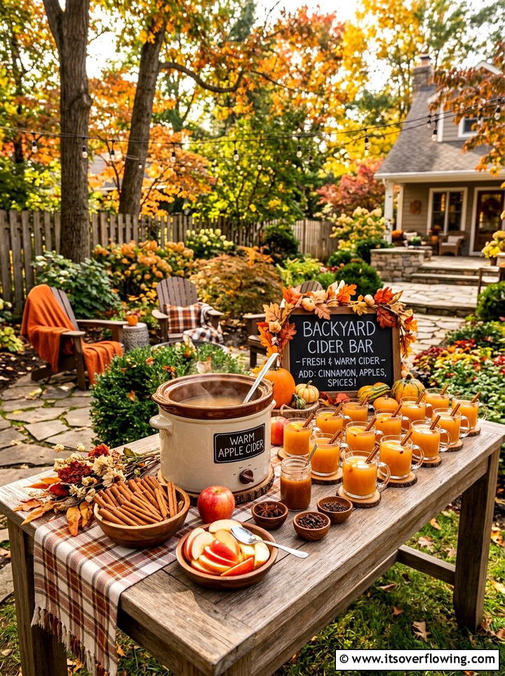 Backyard apple cider bar - 25 backyard ideas for fall gatherings