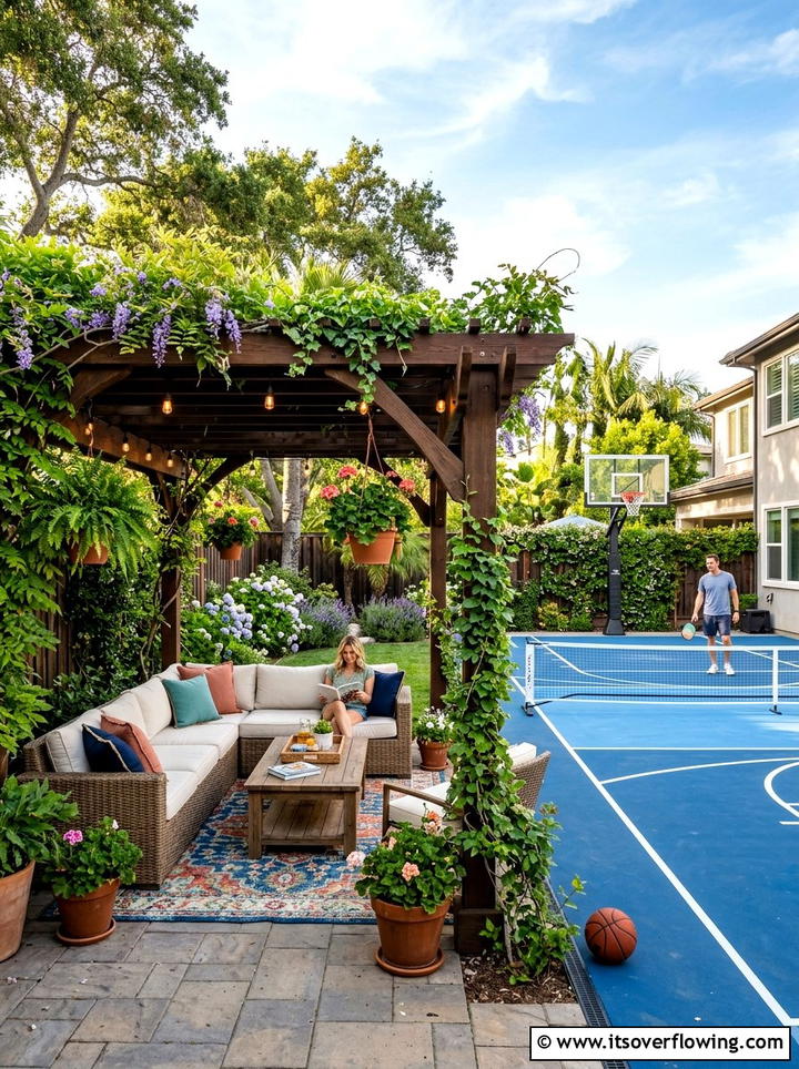 Backyard court with pergola - 25 backyard ideas with sports court