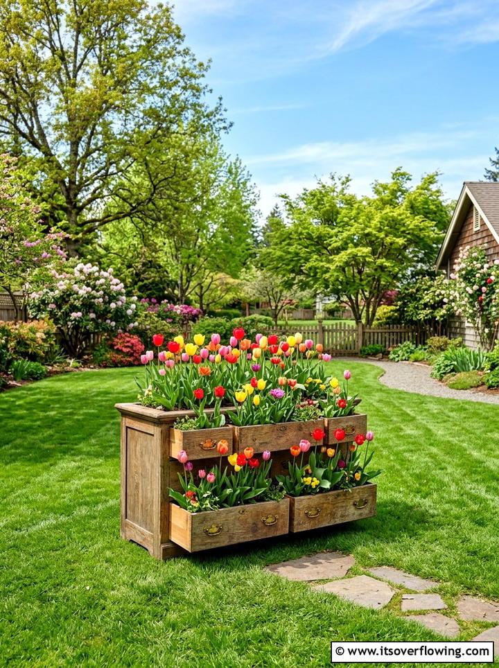 Backyard dresser planter - 25 upcycled garden ideas with old dressers