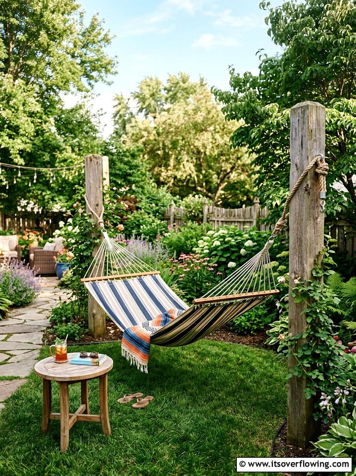 Backyard hammock setup - 25 small garden ideas with reading nook