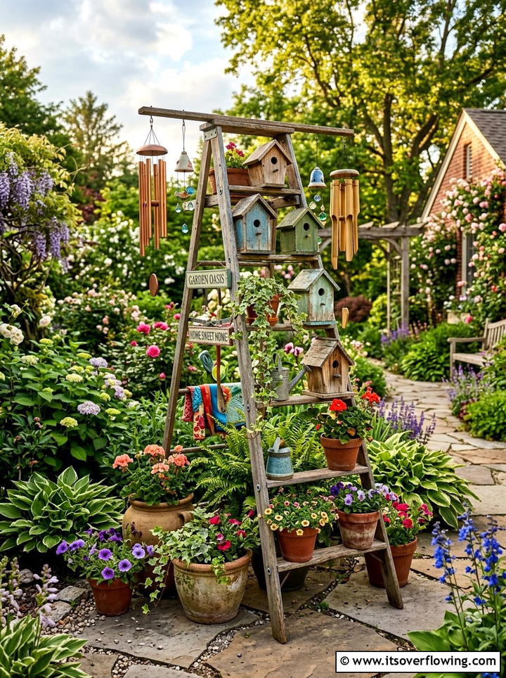 Backyard ladder decor - 25 creative garden ideas with ladder planters