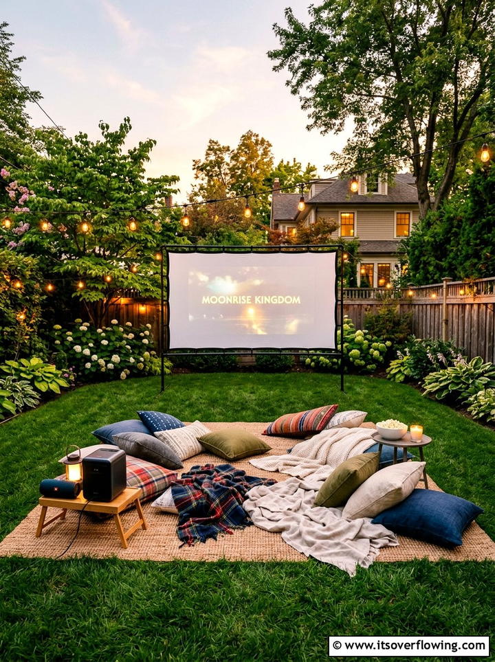 Backyard movie theater - 25 creative garden ideas with outdoor party zones