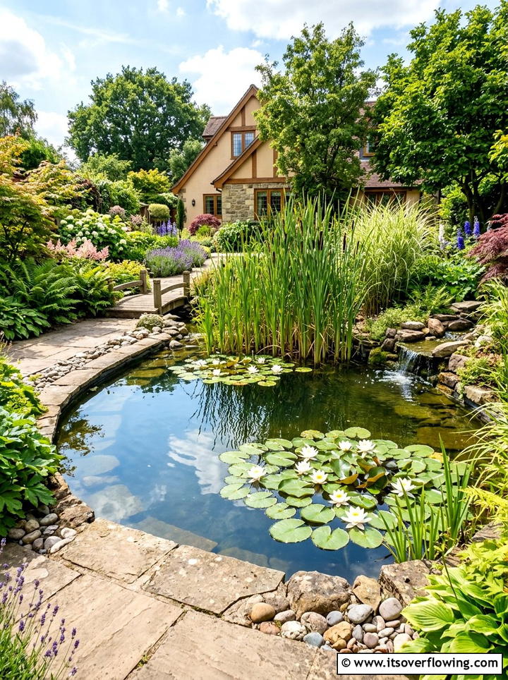Backyard pond garden - 25 creative garden ideas with minimal planting palette